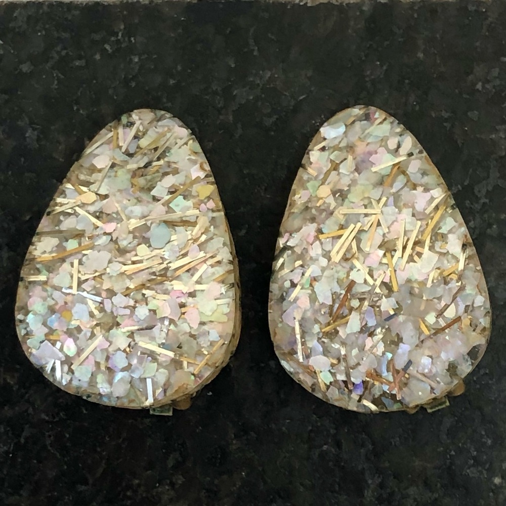 Vintage 1960’s Gold Confetti Lucite Clip on Earrings